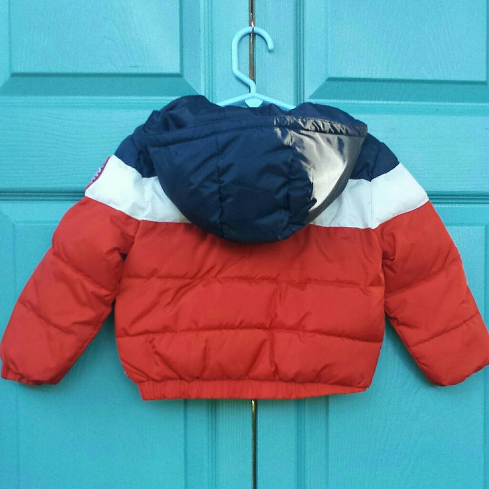 Levi's Baby Red White Blue Hood Winter Puffer Jacket 24M - Picture 2 of 12